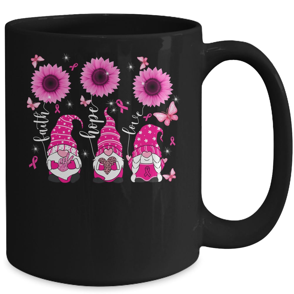 Faith Hope Love Gnome Ribbon Breast Cancer Awareness Flower Mug | siriusteestore