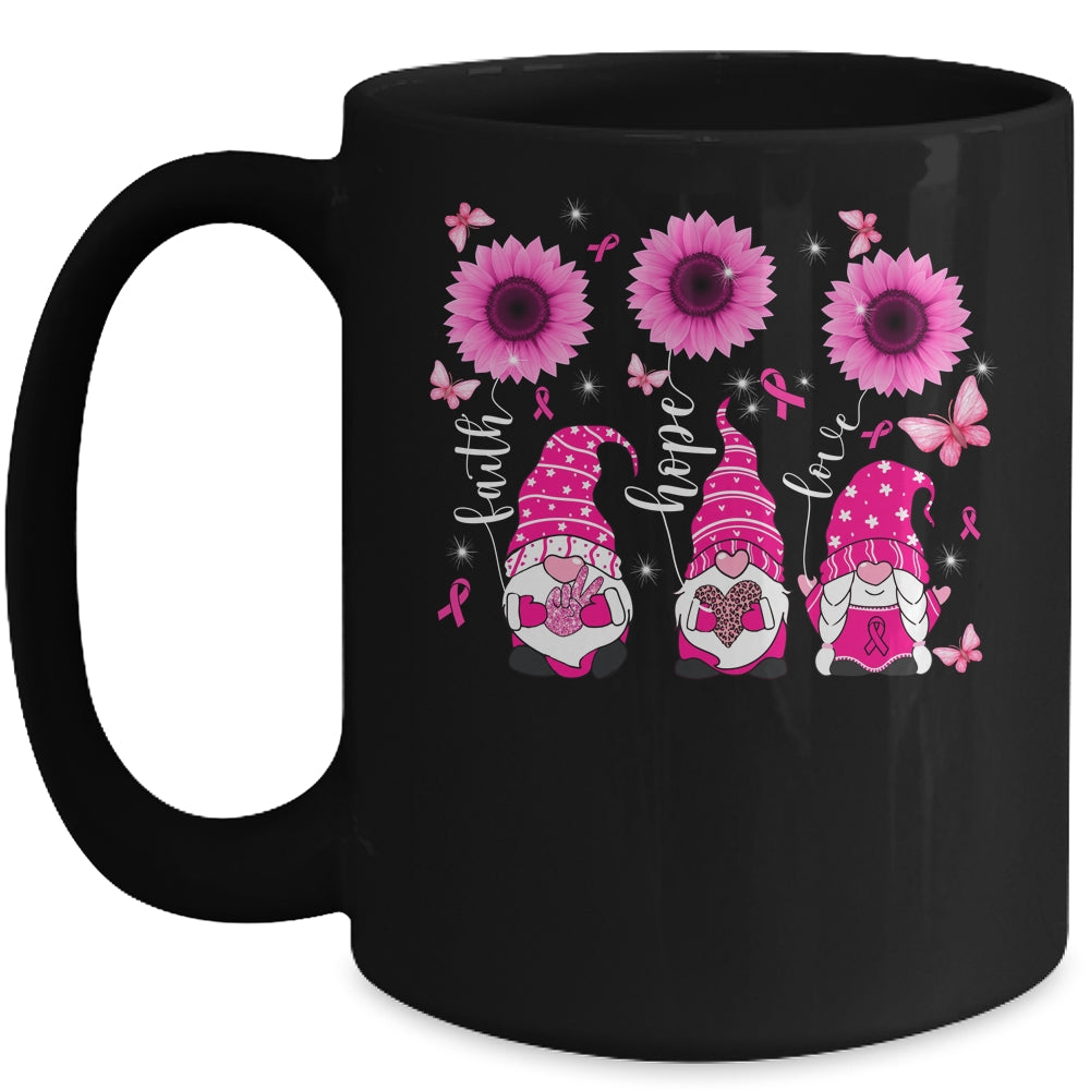 Faith Hope Love Gnome Ribbon Breast Cancer Awareness Flower Mug | siriusteestore