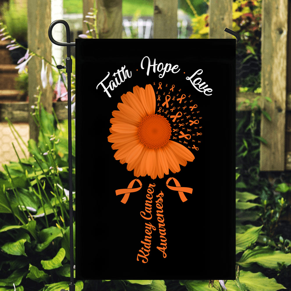 Faith Hope Love Kidney Cancer Awareness Flag Daisy Flower Orange Ribbon | siriusteestore