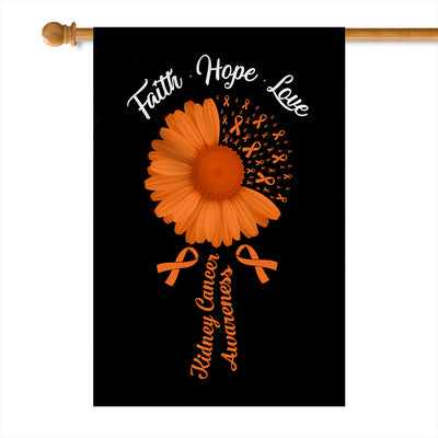 Faith Hope Love Kidney Cancer Awareness Flag Daisy Flower Orange Ribbon | siriusteestore