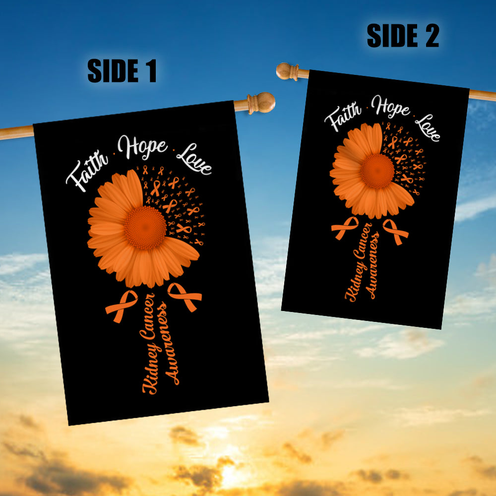 Faith Hope Love Kidney Cancer Awareness Flag Daisy Flower Orange Ribbon | siriusteestore