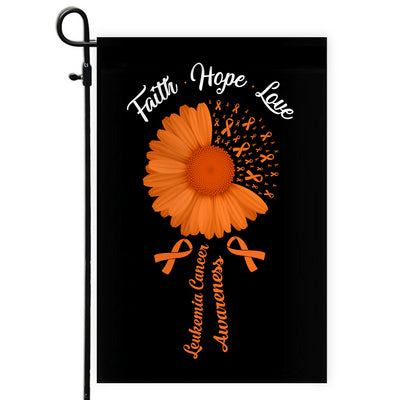 Faith Hope Love Leukemia Cancer Awareness Flag Daisy Flower Orange Ribbon | siriusteestore