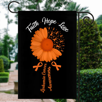 Faith Hope Love Leukemia Cancer Awareness Flag Daisy Flower Orange Ribbon | siriusteestore
