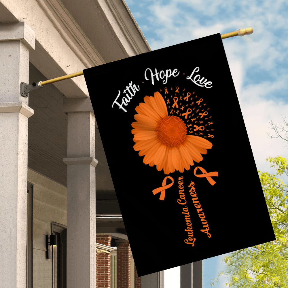 Faith Hope Love Leukemia Cancer Awareness Flag Daisy Flower Orange Ribbon | siriusteestore