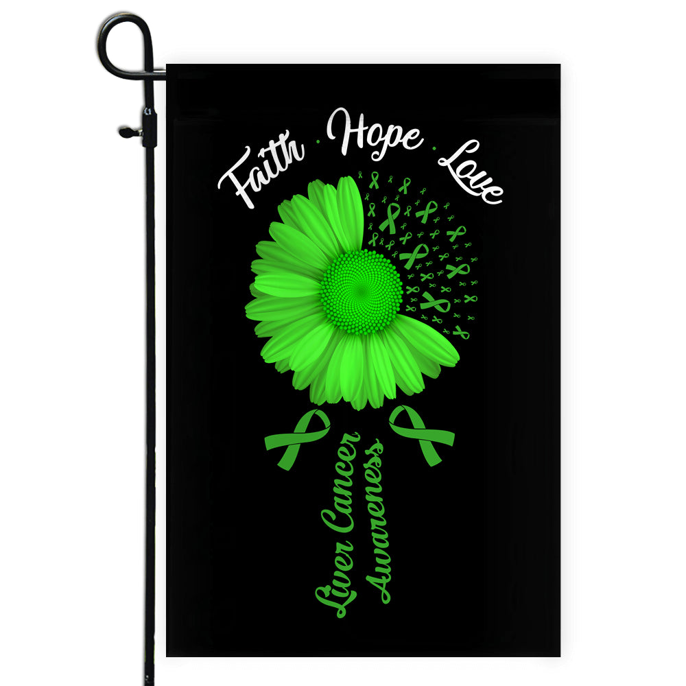Faith Hope Love Liver Cancer Awareness Flag Daisy Flower Green Ribbon | siriusteestore