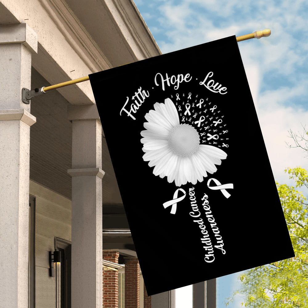 Faith Hope Love Lung Cancer Awareness Flag Daisy Flower White Ribbon | siriusteestore