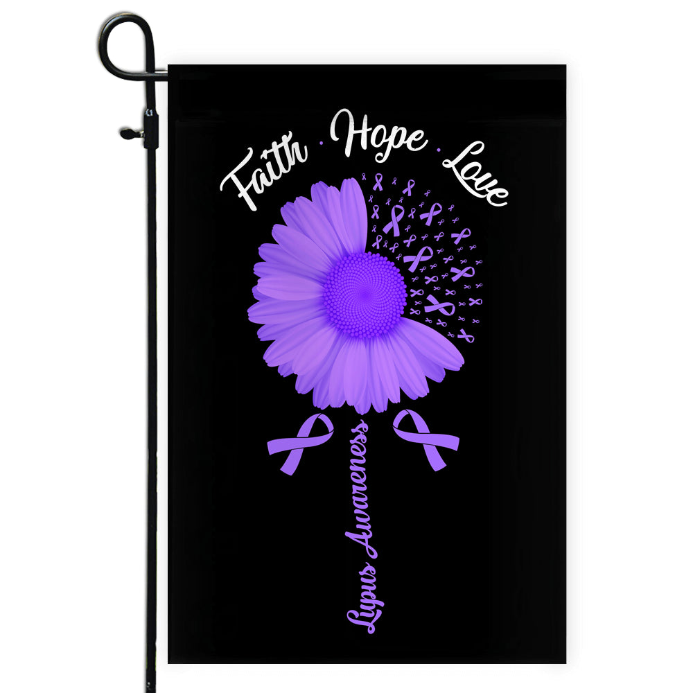 Faith Hope Love Lupus Awareness Flag Daisy Flower Purple Ribbon | siriusteestore