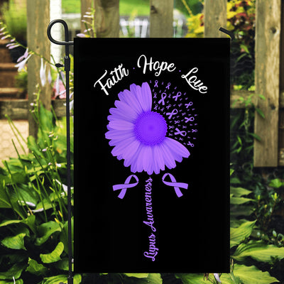 Faith Hope Love Lupus Awareness Flag Daisy Flower Purple Ribbon | siriusteestore