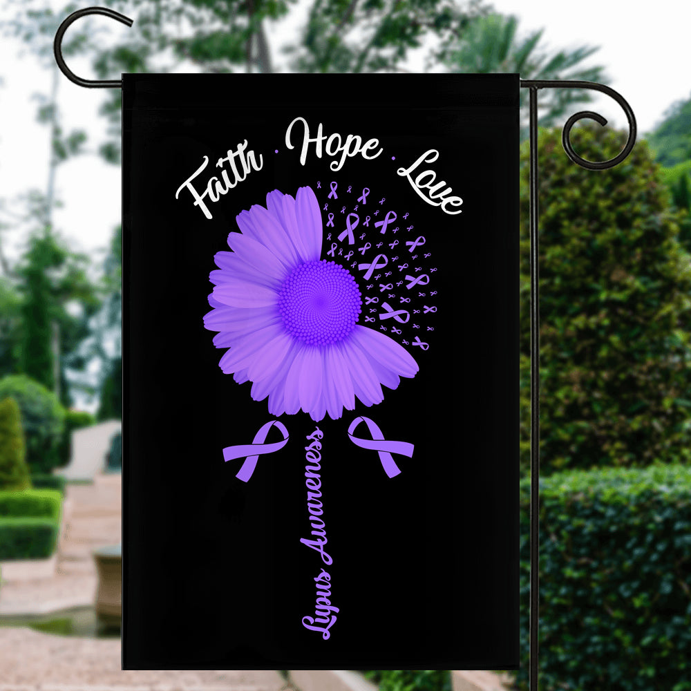 Faith Hope Love Lupus Awareness Flag Daisy Flower Purple Ribbon | siriusteestore