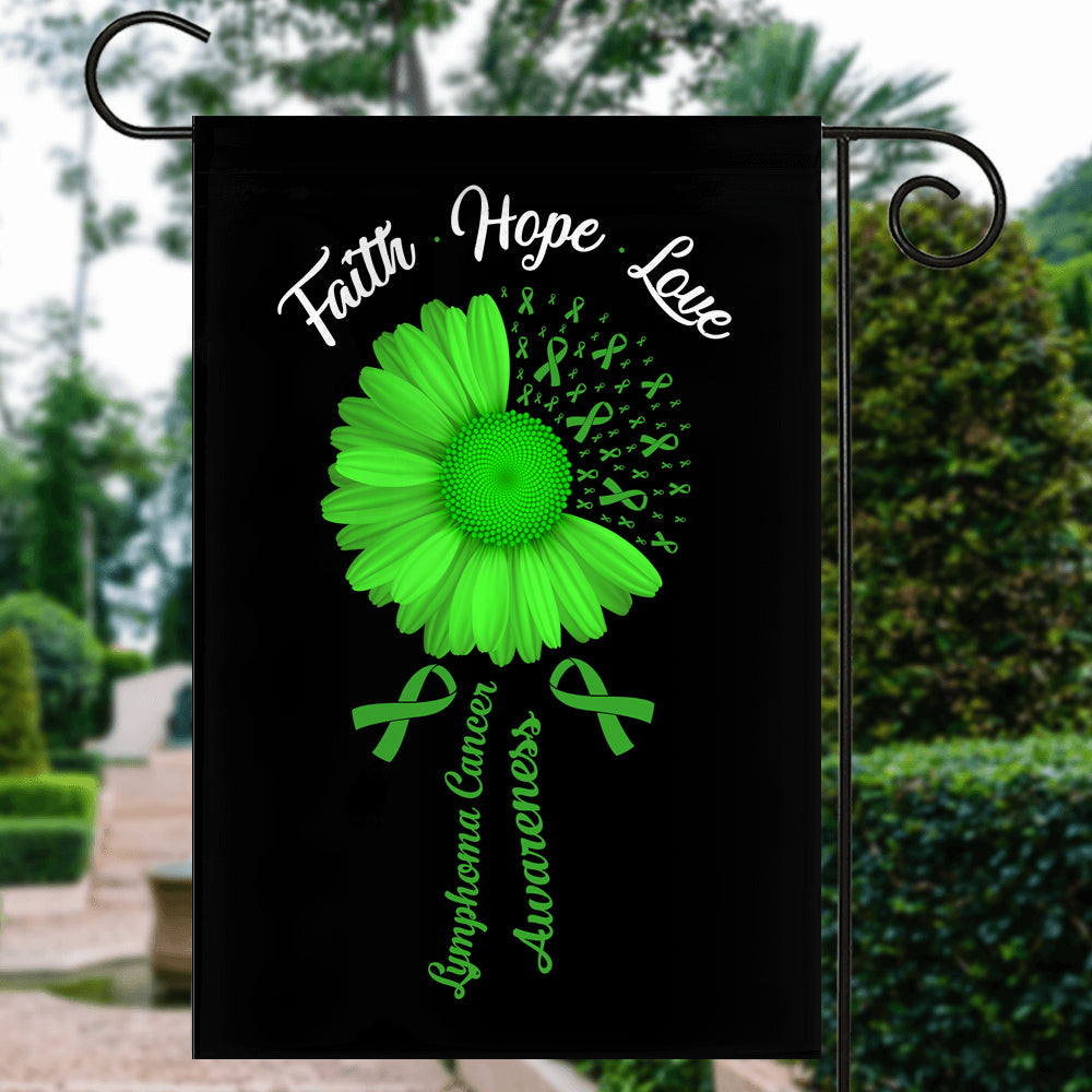 Faith Hope Love Lymphoma Cancer Awareness Flag Daisy Flower Green Ribbon | siriusteestore