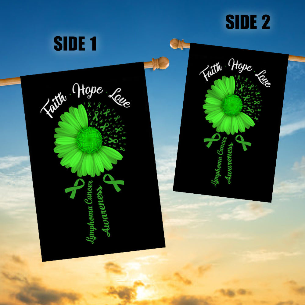 Faith Hope Love Lymphoma Cancer Awareness Flag Daisy Flower Green Ribbon | siriusteestore