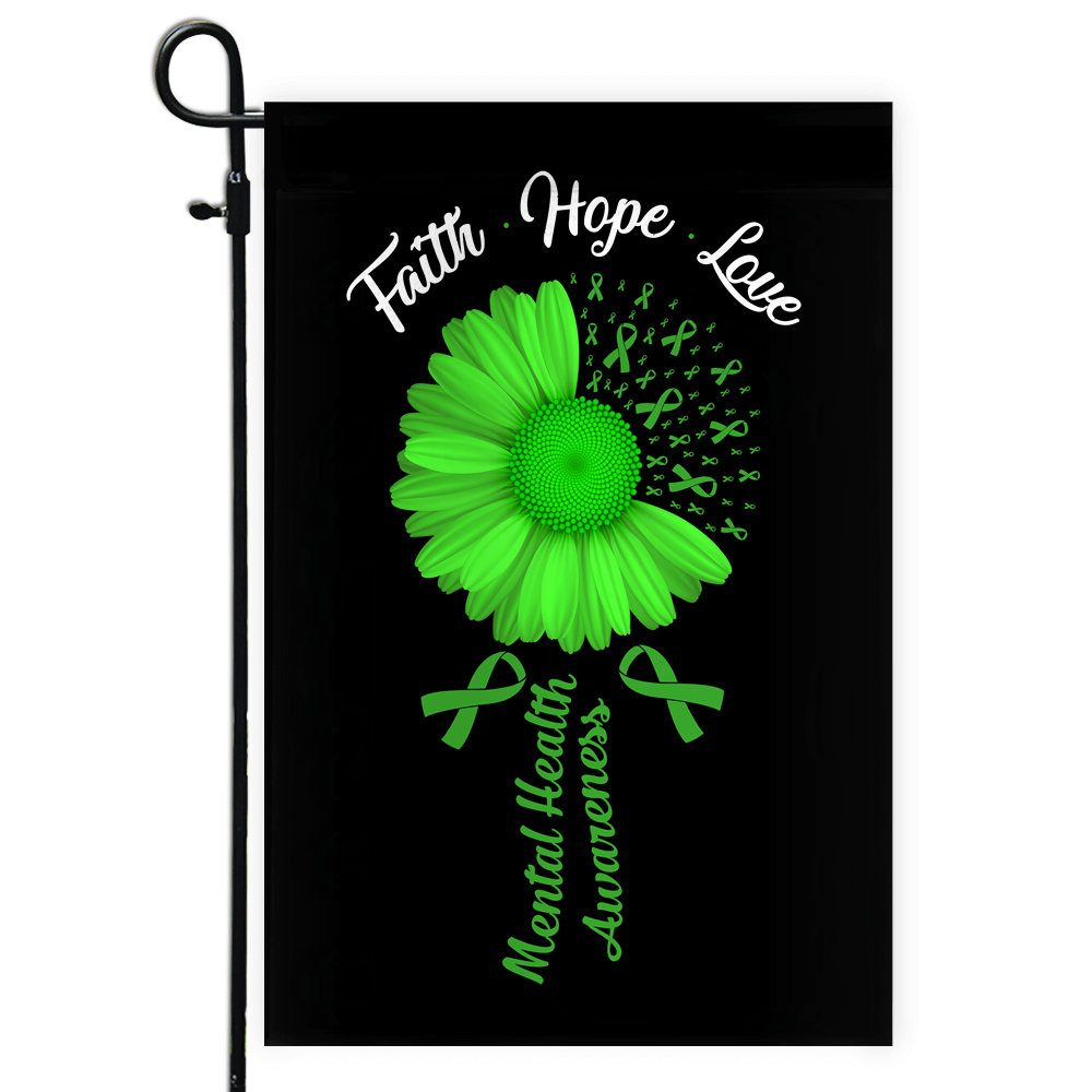 Faith Hope Love Mental Health Awareness Flag Daisy Flower Green Ribbon | siriusteestore