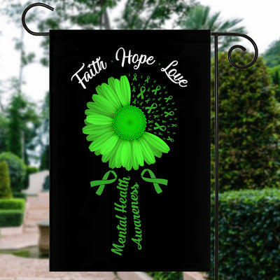Faith Hope Love Mental Health Awareness Flag Daisy Flower Green Ribbon | siriusteestore