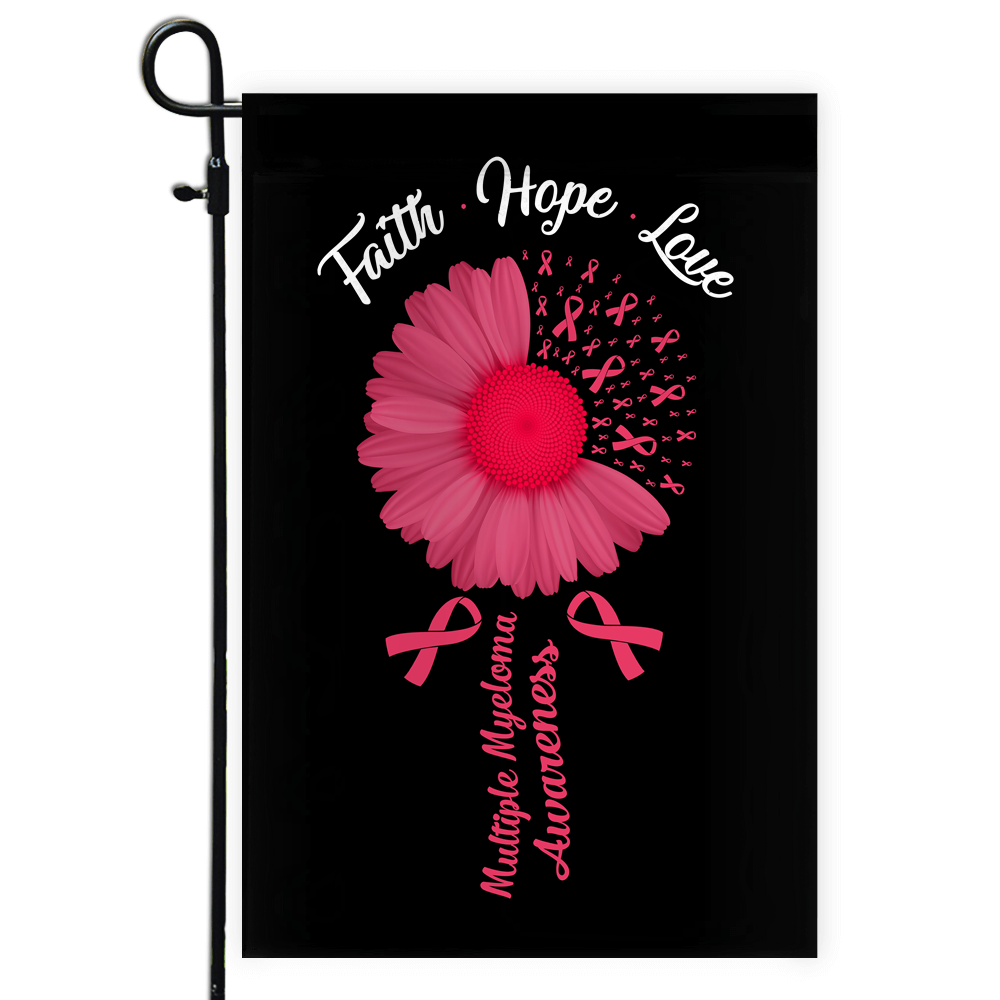 Faith Hope Love Multiple Myeloma Awareness Flag Daisy Flower Burgundy Ribbon | siriusteestore