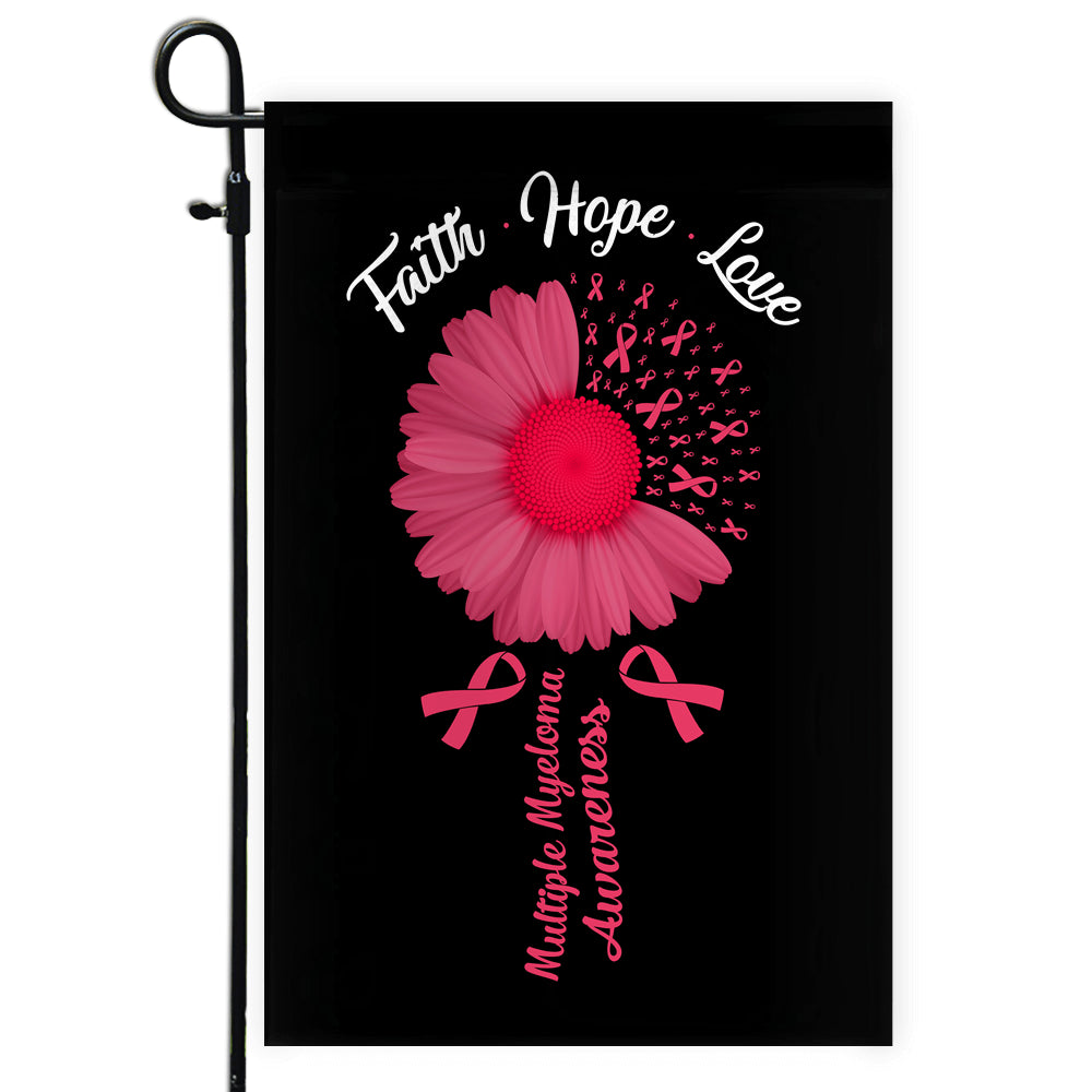 Faith Hope Love Multiple Myeloma Awareness Flag Daisy Flower Burgundy Ribbon | siriusteestore