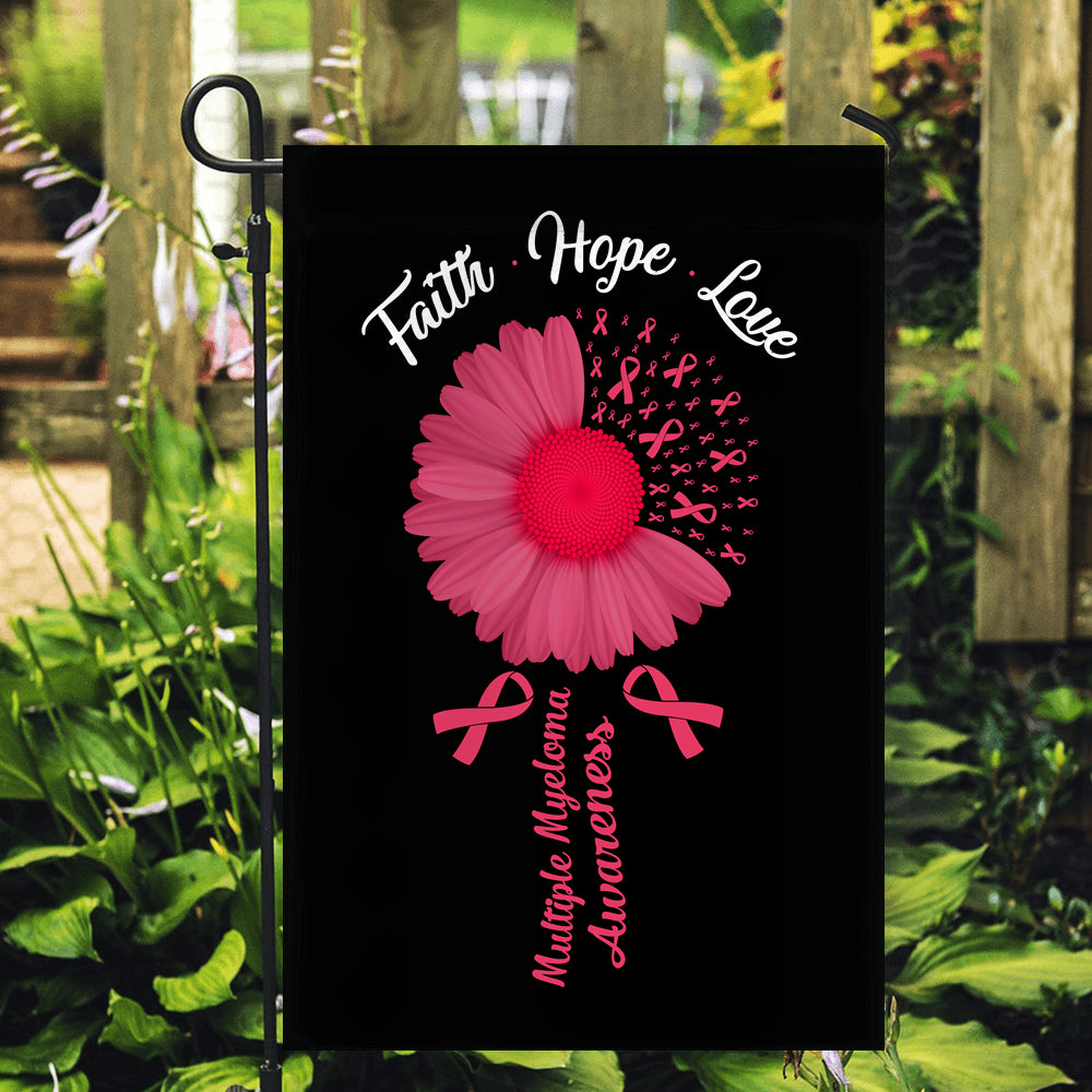 Faith Hope Love Multiple Myeloma Awareness Flag Daisy Flower Burgundy Ribbon | siriusteestore