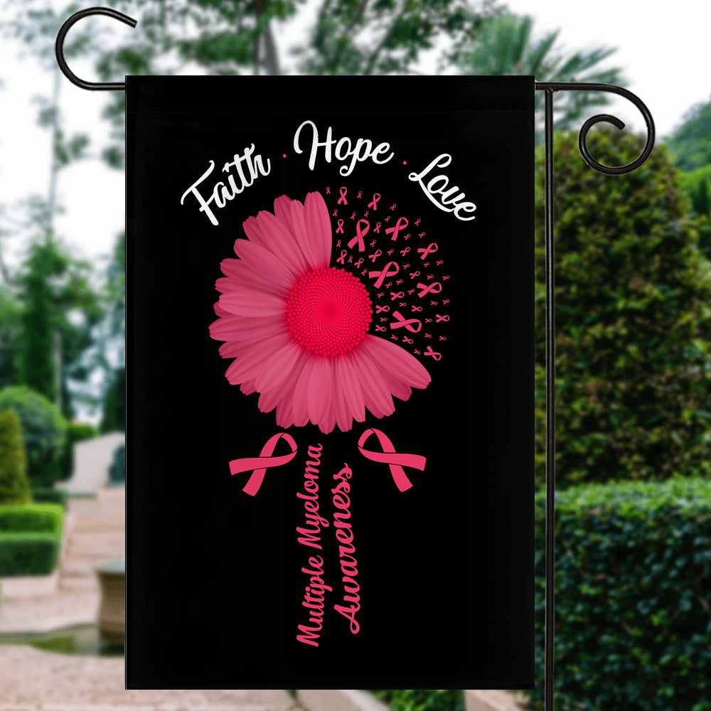 Faith Hope Love Multiple Myeloma Awareness Flag Daisy Flower Burgundy Ribbon | siriusteestore