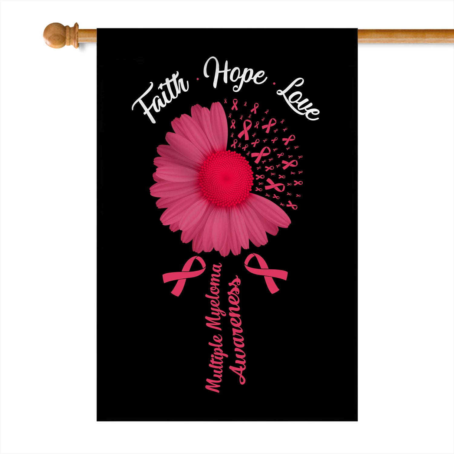 Faith Hope Love Multiple Myeloma Awareness Flag Daisy Flower Burgundy Ribbon | siriusteestore
