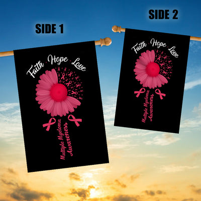 Faith Hope Love Multiple Myeloma Awareness Flag Daisy Flower Burgundy Ribbon | siriusteestore