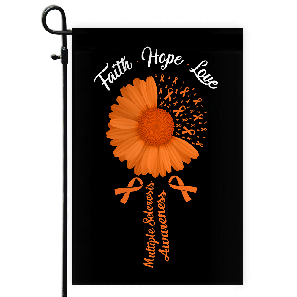 Faith Hope Love Multiple Sclerosis Awareness Flag Daisy Flower Orange Ribbon | siriusteestore