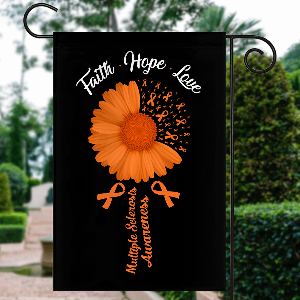 Faith Hope Love Multiple Sclerosis Awareness Flag Daisy Flower Orange Ribbon | siriusteestore
