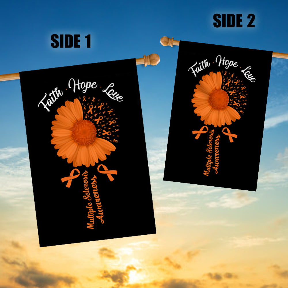 Faith Hope Love Multiple Sclerosis Awareness Flag Daisy Flower Orange Ribbon | siriusteestore