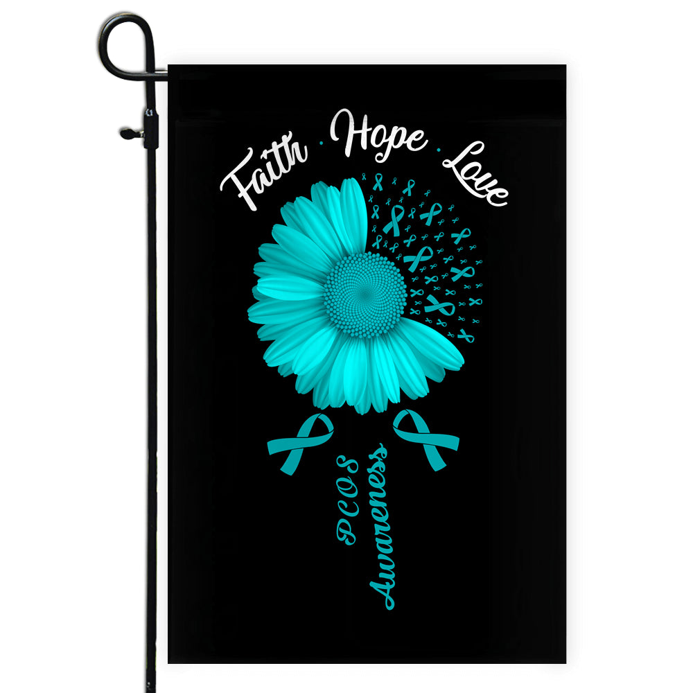 Faith Hope Love PCOS Awareness Flag Daisy Flower Teal Ribbon | siriusteestore