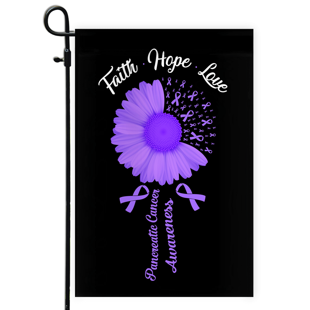 Faith Hope Love Pancreatic Cancer Awareness Flag Daisy Flower Purple Ribbon | siriusteestore