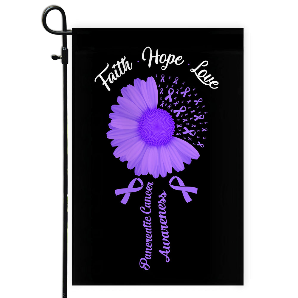 Faith Hope Love Pancreatic Cancer Awareness Flag Daisy Flower Purple Ribbon | siriusteestore