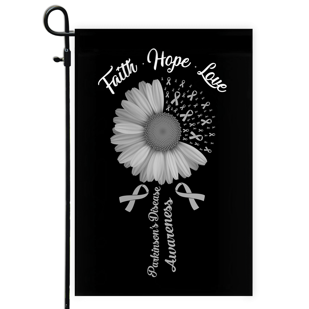 Faith Hope Love Parkinson's Disease Awareness Flag Daisy Flower Grey Ribbon | siriusteestore