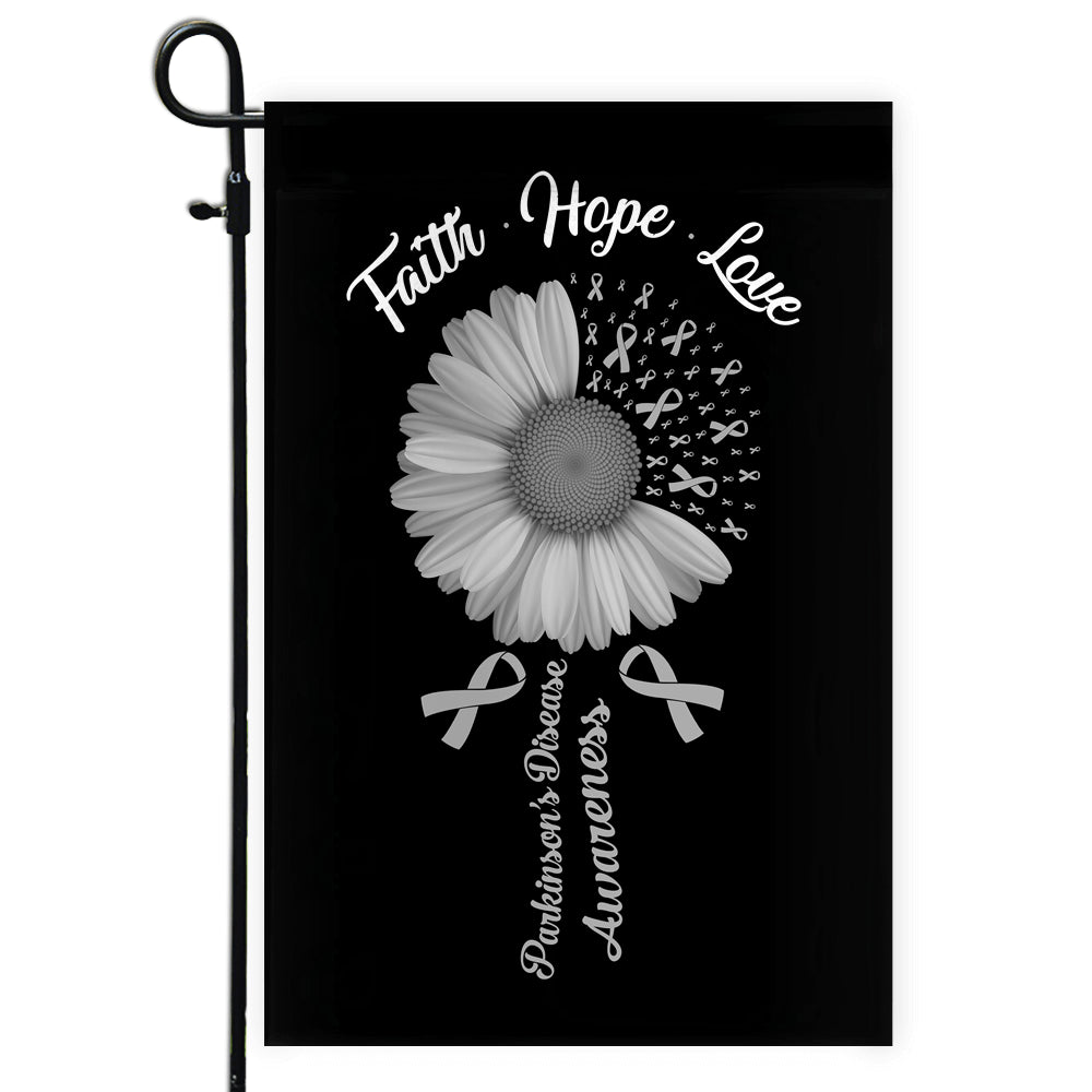 Faith Hope Love Parkinson's Disease Awareness Flag Daisy Flower Grey Ribbon | siriusteestore