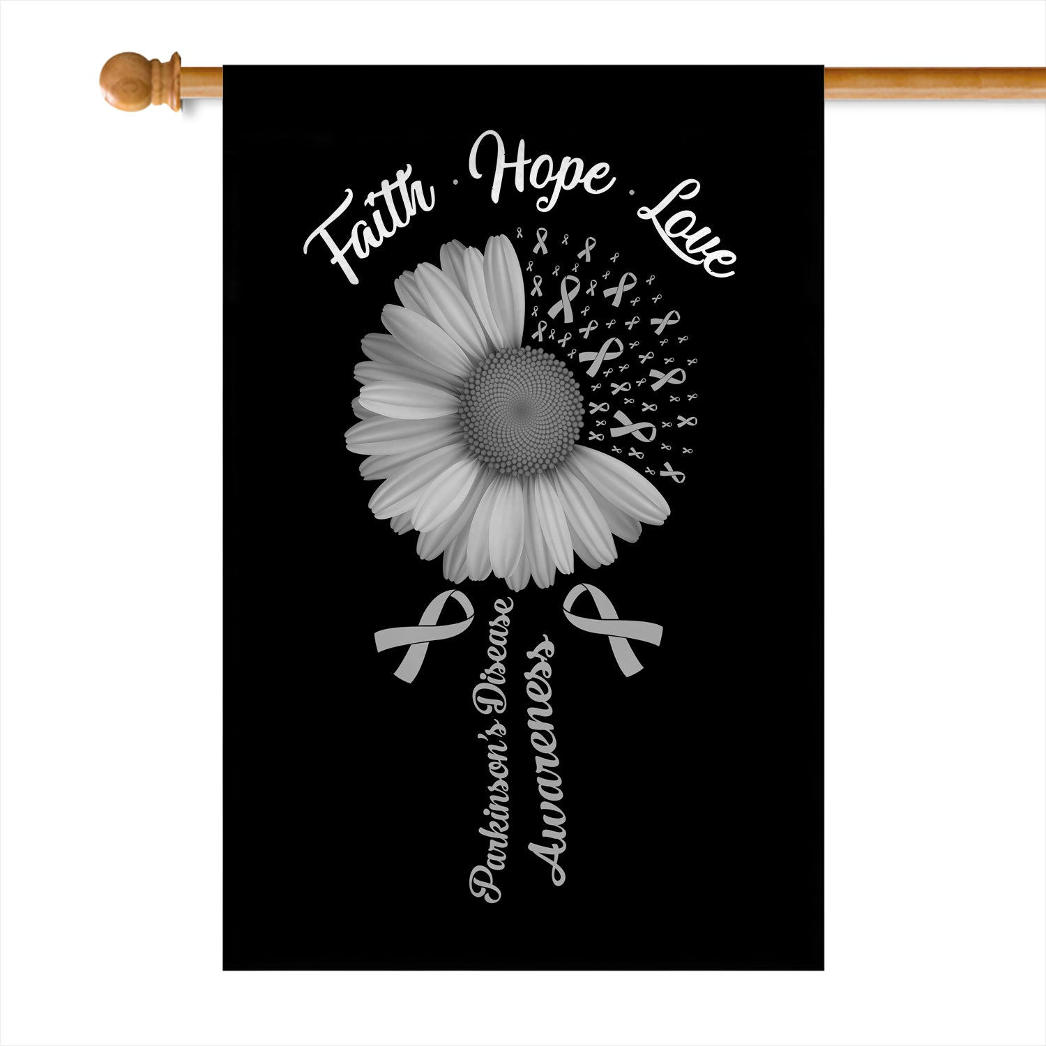 Faith Hope Love Parkinson's Disease Awareness Flag Daisy Flower Grey Ribbon | siriusteestore