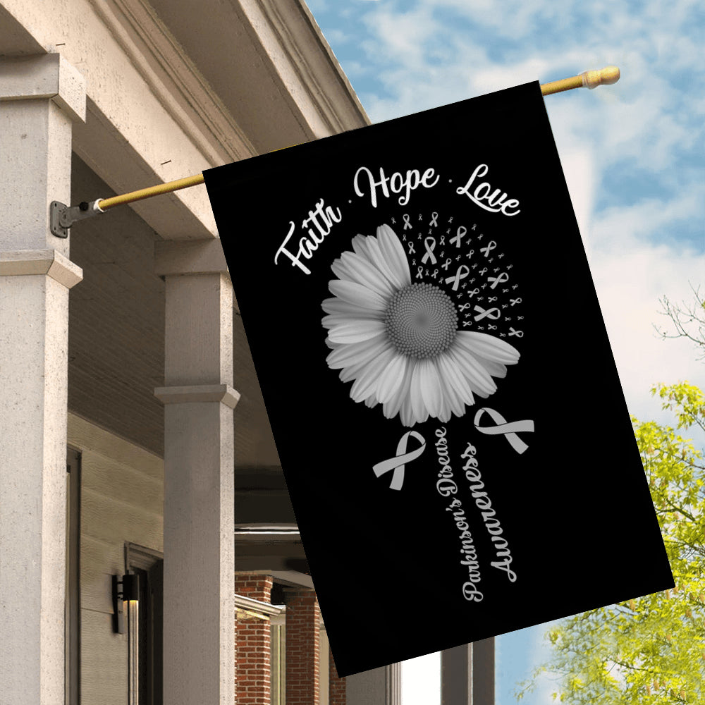 Faith Hope Love Parkinson's Disease Awareness Flag Daisy Flower Grey Ribbon | siriusteestore