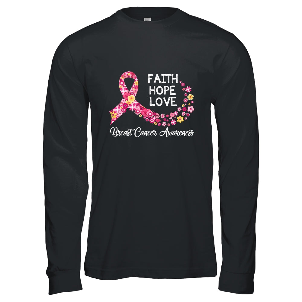Faith Hope Love Pink Ribbon Flower Breast Cancer Awareness Shirt & Hoodie | siriusteestore