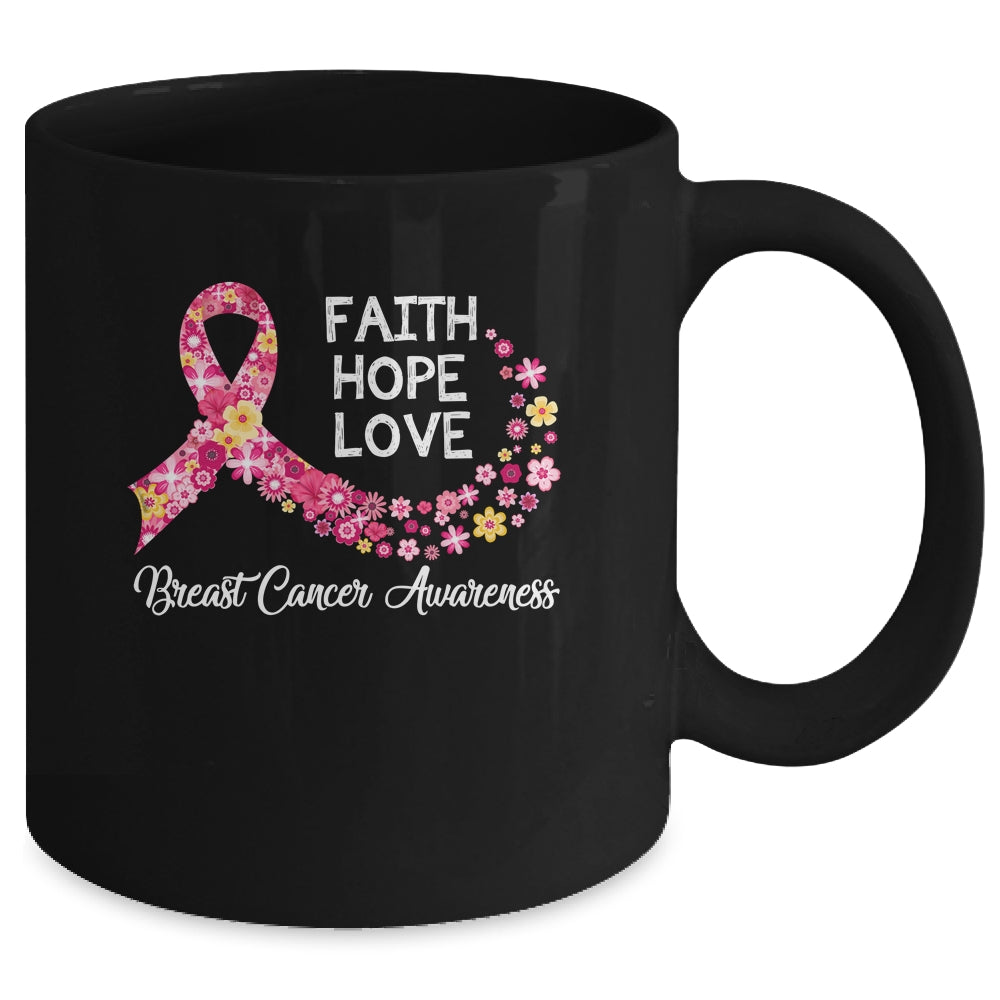 Faith Hope Love Pink Ribbon Flower Breast Cancer Awareness Mug | siriusteestore