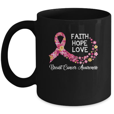Faith Hope Love Pink Ribbon Flower Breast Cancer Awareness Mug | siriusteestore