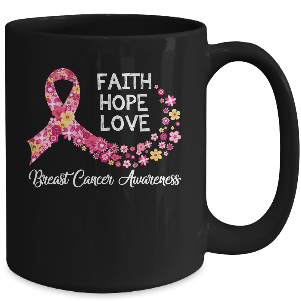 Faith Hope Love Pink Ribbon Flower Breast Cancer Awareness Mug | siriusteestore