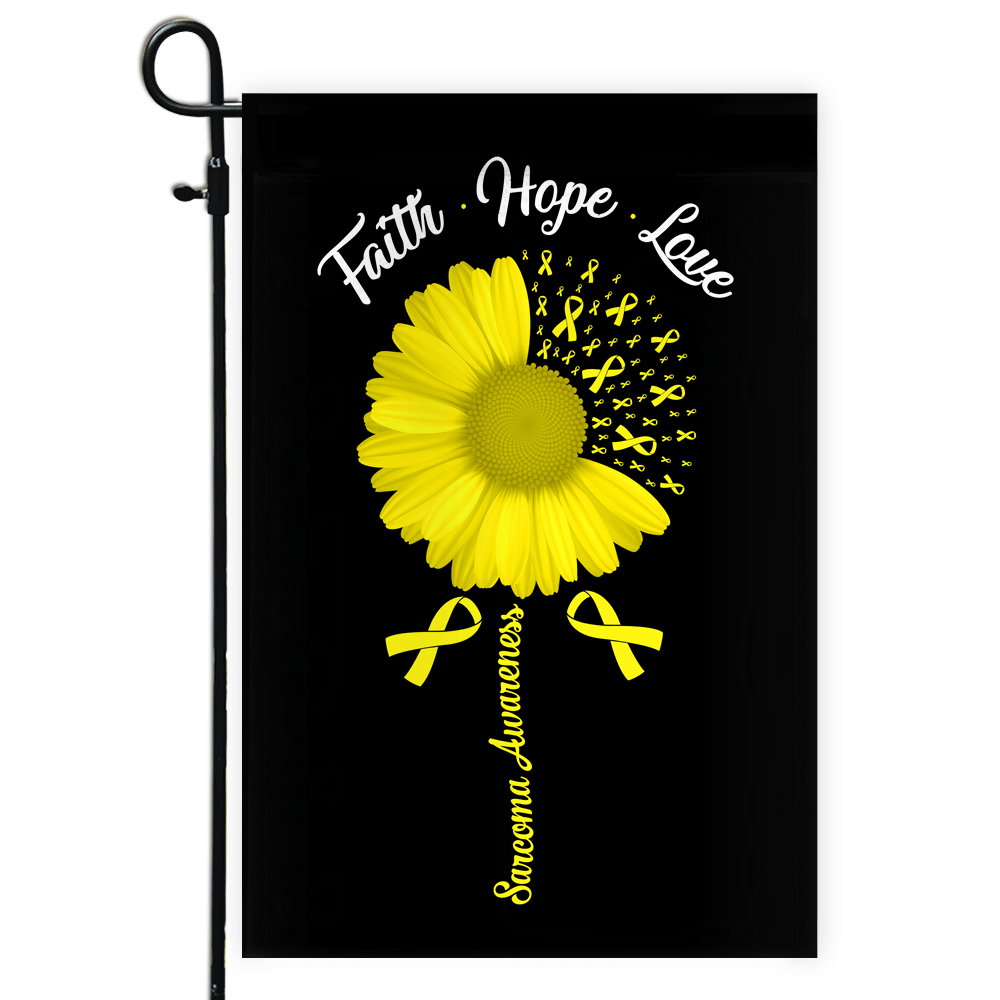 Faith Hope Love Sarcoma Awareness Flag Daisy Flower Yellow Ribbon | siriusteestore