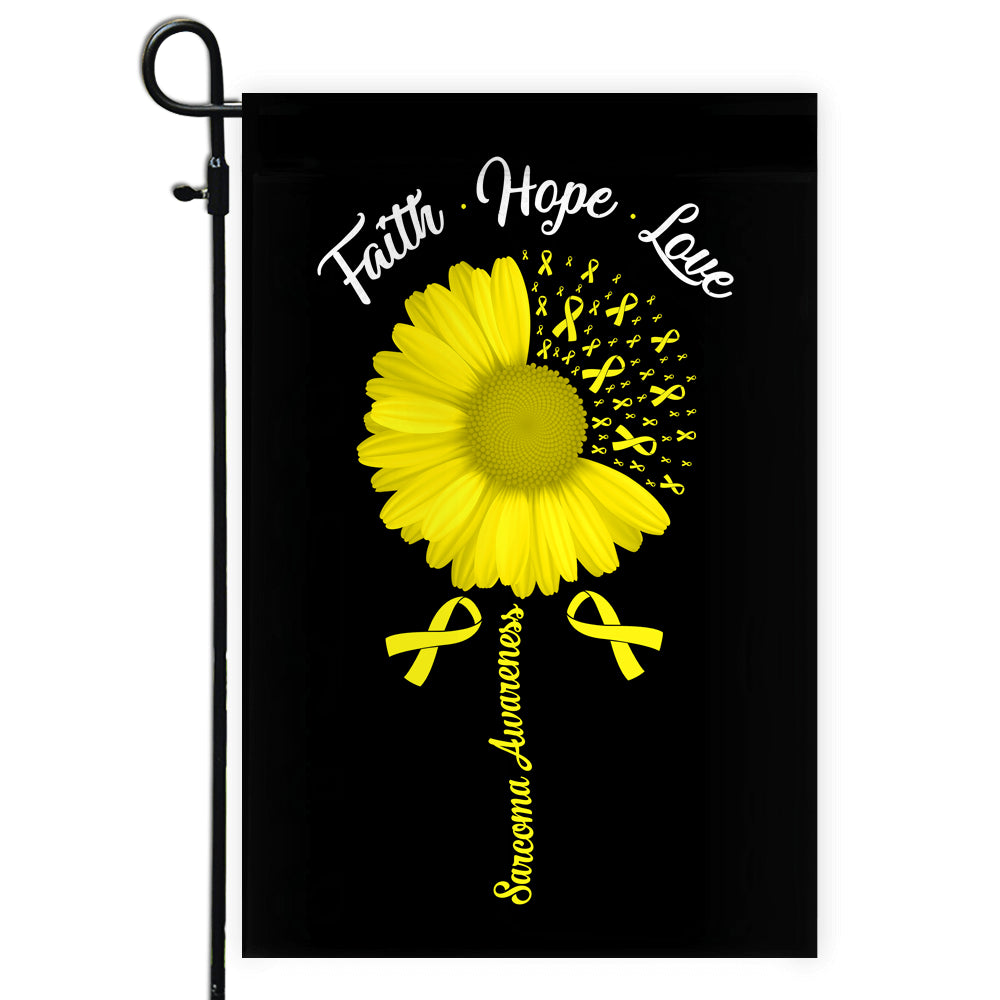 Faith Hope Love Sarcoma Awareness Flag Daisy Flower Yellow Ribbon | siriusteestore