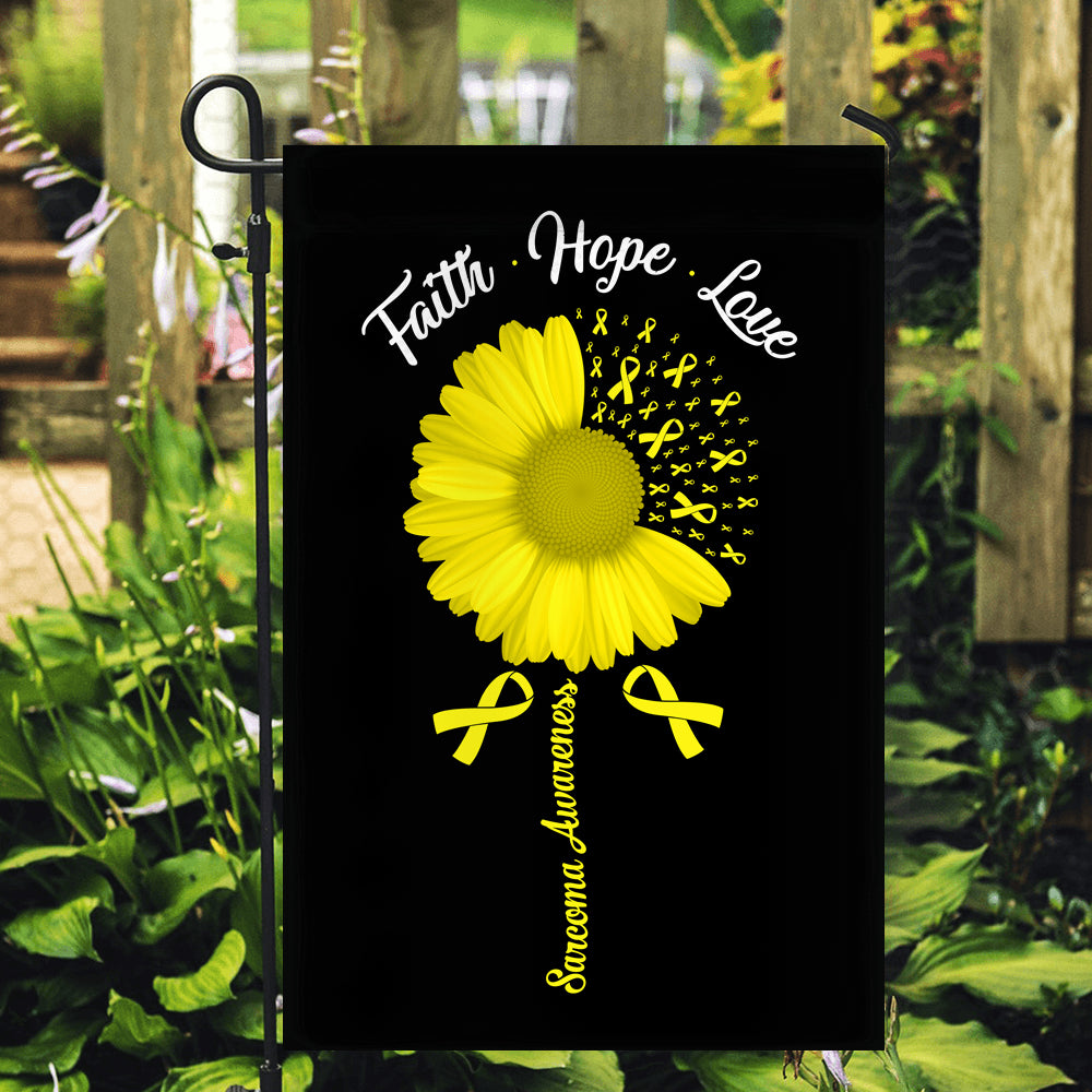 Faith Hope Love Sarcoma Awareness Flag Daisy Flower Yellow Ribbon | siriusteestore
