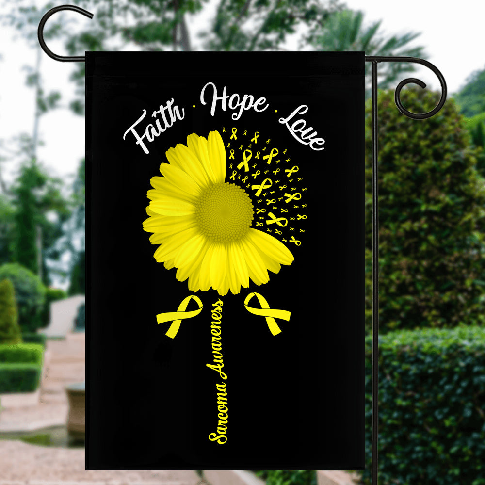 Faith Hope Love Sarcoma Awareness Flag Daisy Flower Yellow Ribbon | siriusteestore