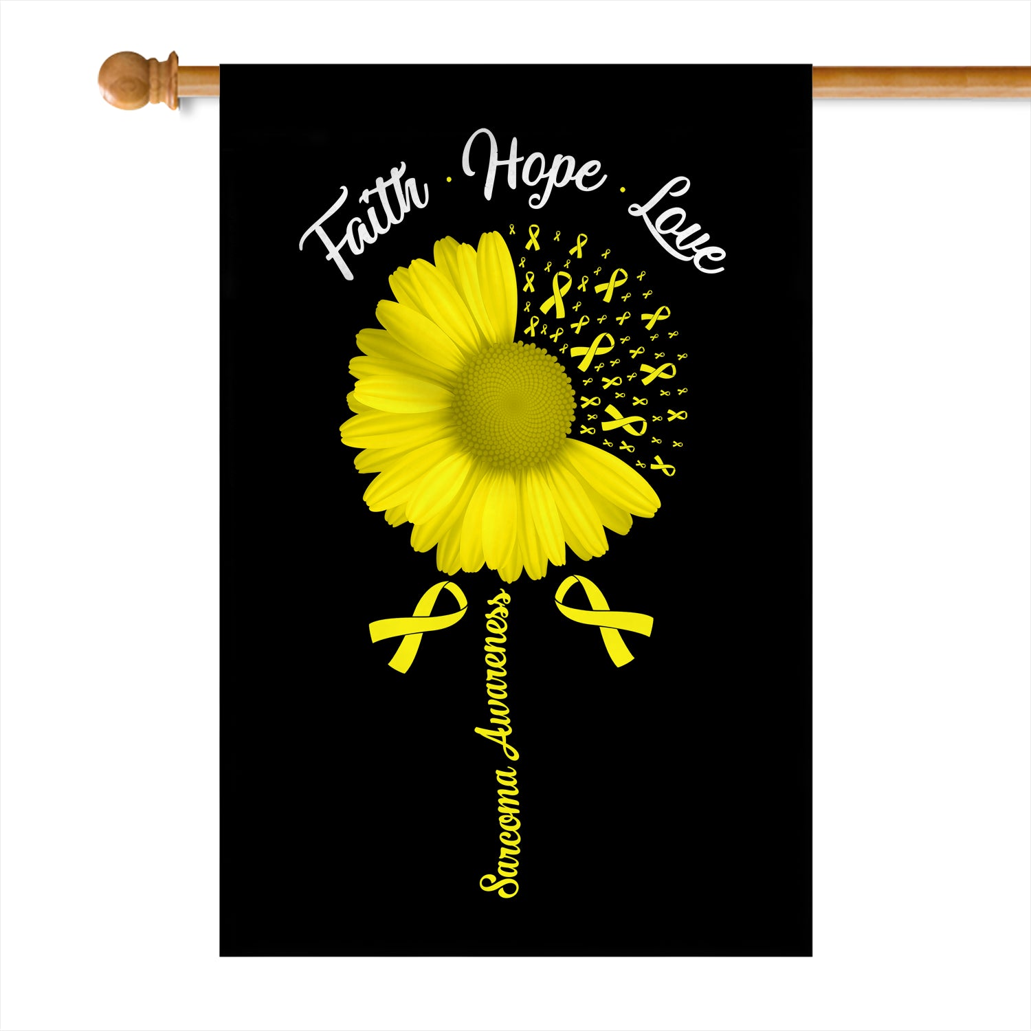 Faith Hope Love Sarcoma Awareness Flag Daisy Flower Yellow Ribbon | siriusteestore