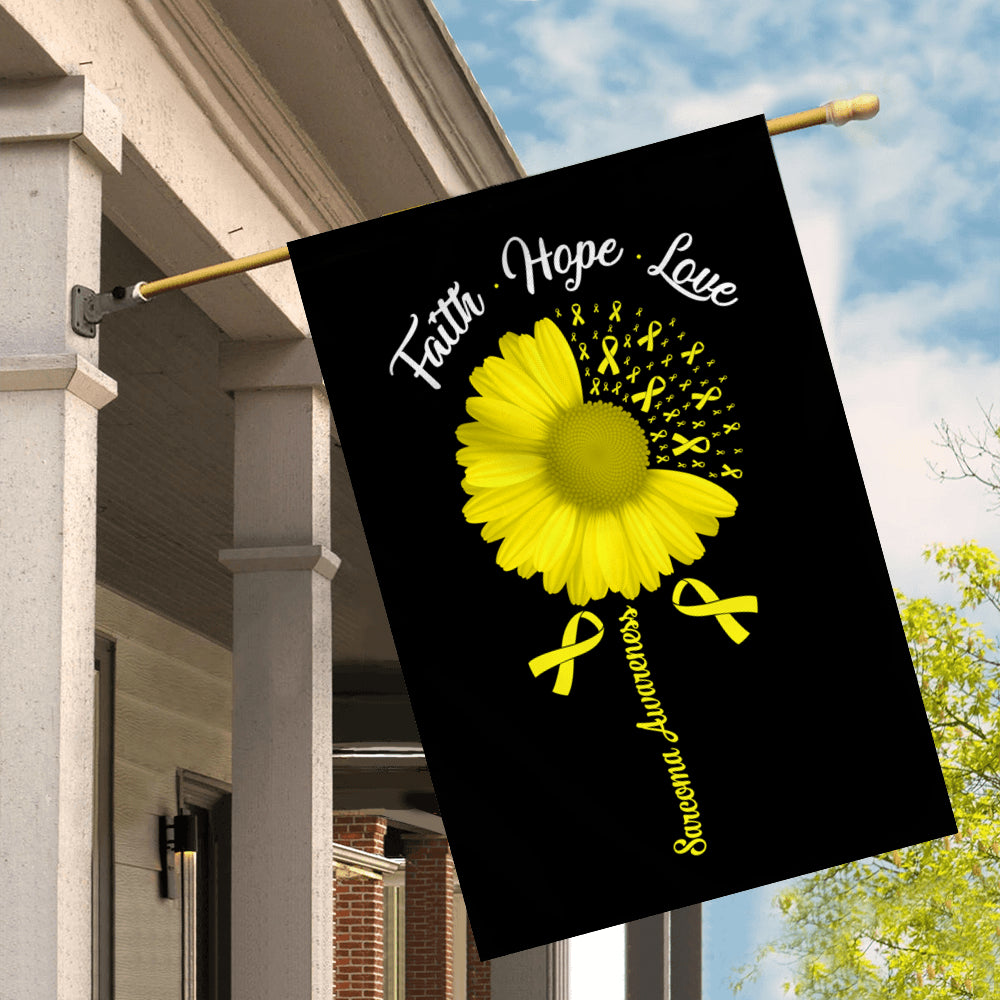 Faith Hope Love Sarcoma Awareness Flag Daisy Flower Yellow Ribbon | siriusteestore