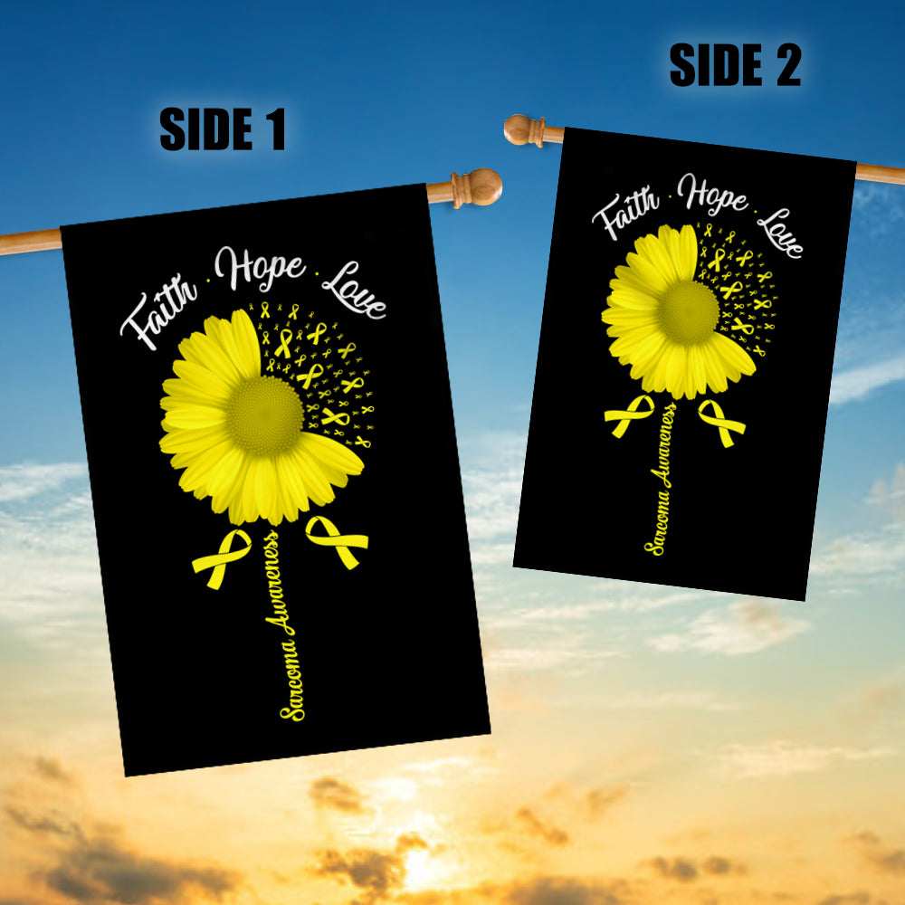 Faith Hope Love Sarcoma Awareness Flag Daisy Flower Yellow Ribbon | siriusteestore