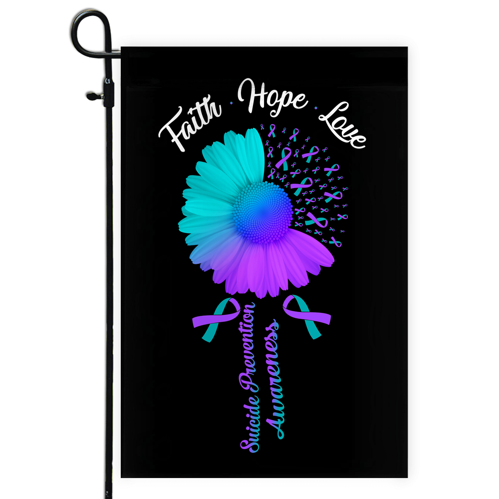 Faith Hope Love Suicide Prevention Awareness Flag Daisy Flower Teal and Purple Ribbon | siriusteestore