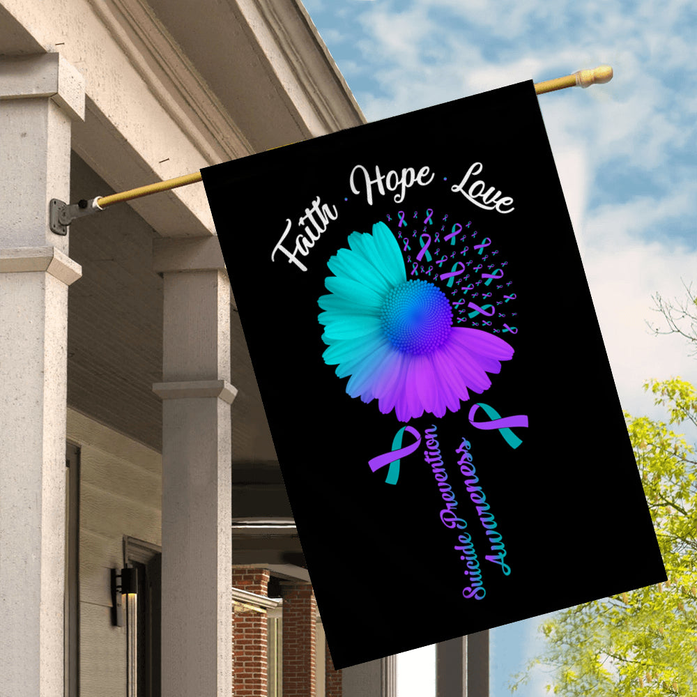 Faith Hope Love Suicide Prevention Awareness Flag Daisy Flower Teal and Purple Ribbon | siriusteestore