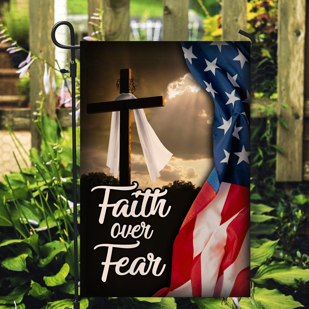 Faith Over Fear Jesus Christian Cross American Flag | siriusteestore
