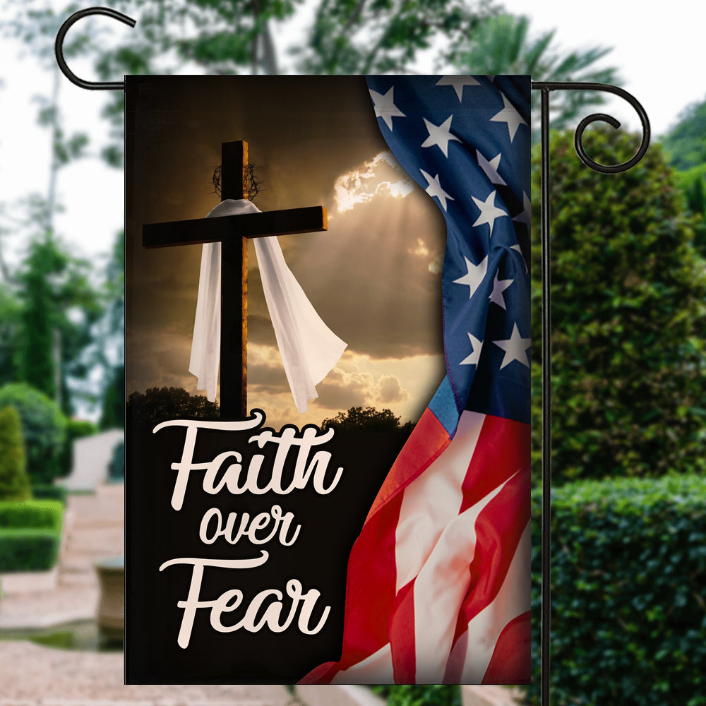 Faith Over Fear Jesus Christian Cross American Flag | siriusteestore