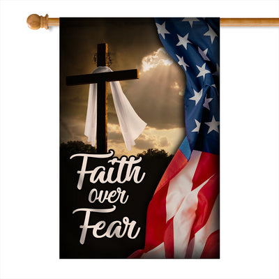 Faith Over Fear Jesus Christian Cross American Flag | siriusteestore