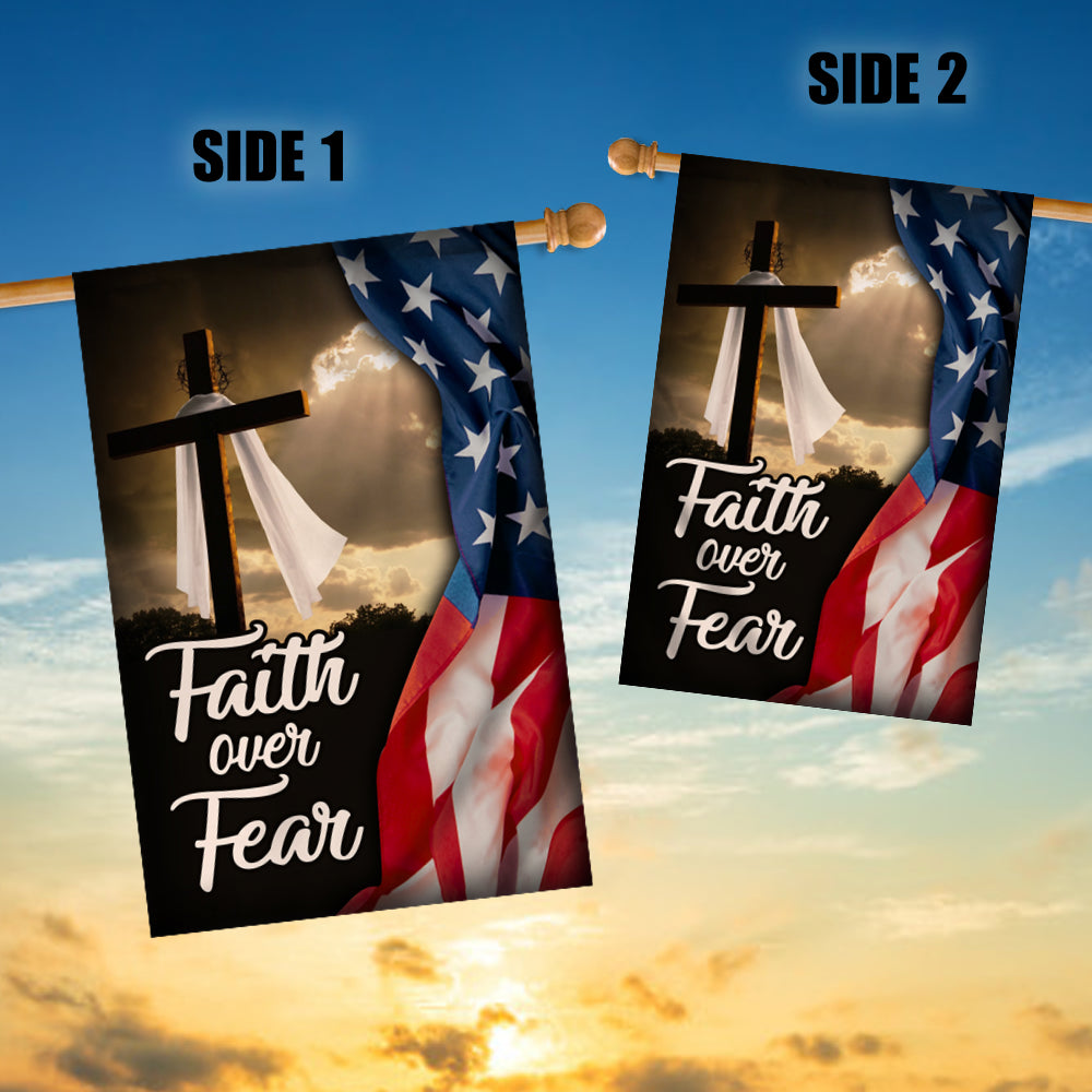 Faith Over Fear Jesus Christian Cross American Flag | siriusteestore